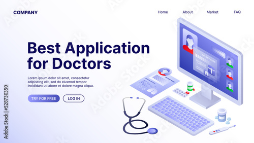 Application for Doctors. Clinics Website Landing Page Template. Vector illustration