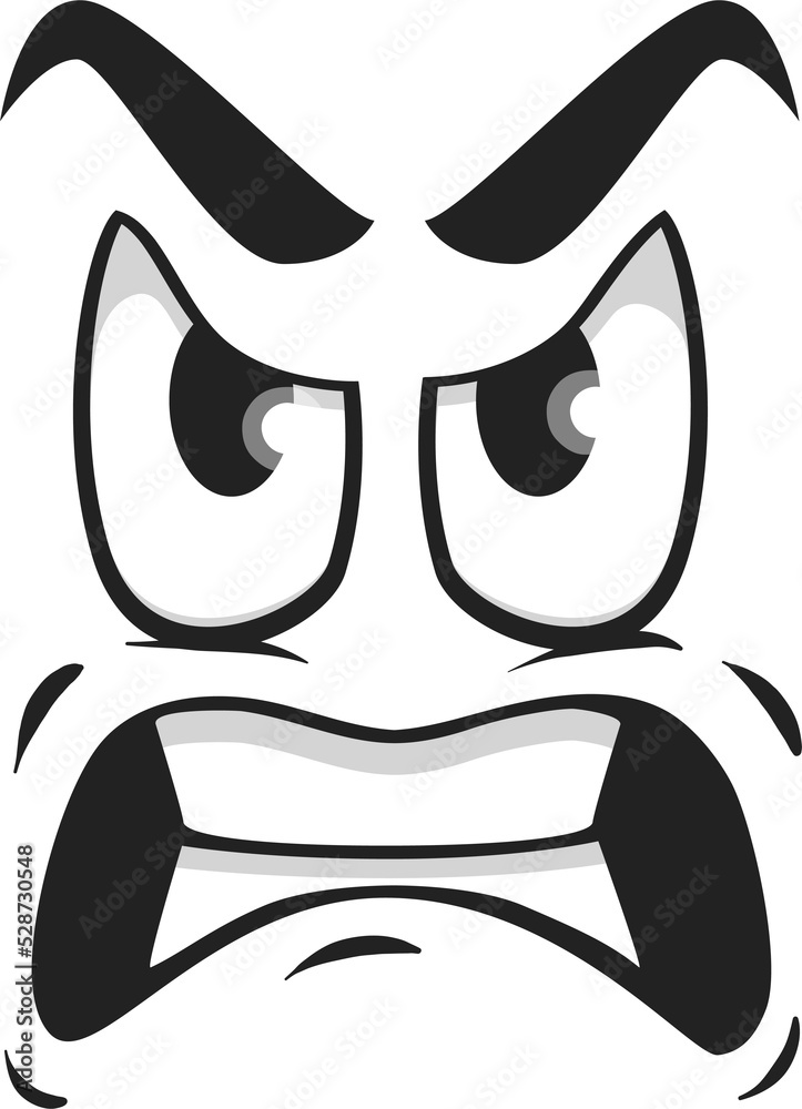 Cartoon face vector icon, emoji with angry eyes Stock Illustration ...