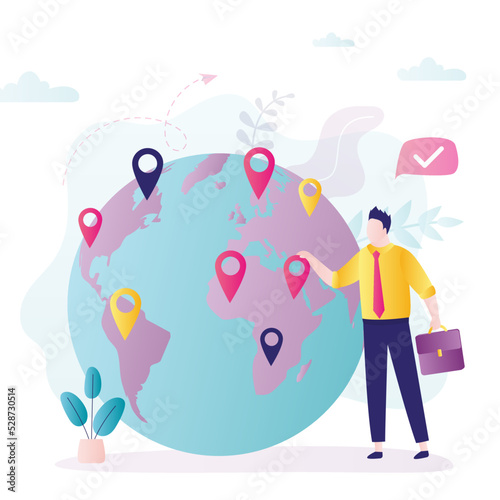 Entrepreneur takes business to global market. Businessman developed company to international level