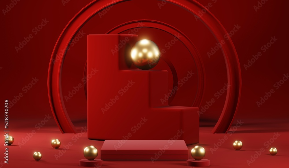 3D rendering of blank product background for cream cosmetics Modern red podium background 3D rendering of blank product background for cream cosmetics Modern red podium background