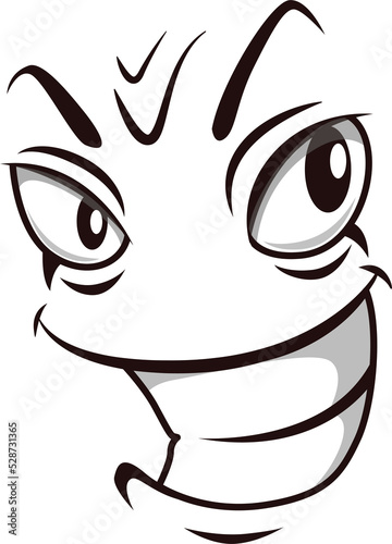 Cartoon face icon, gloat emoji with angry eyes photo