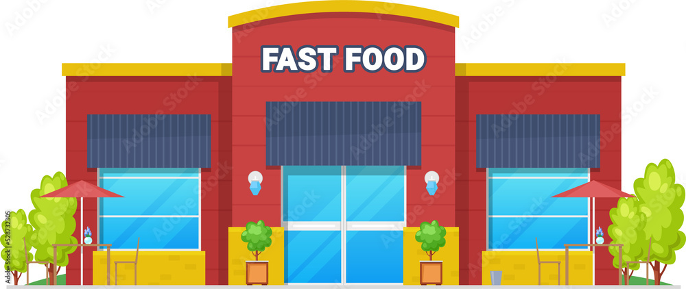 Fastfood restaurant building, bistro takeout bar Fastfood restaurant building, bistro takeout bar