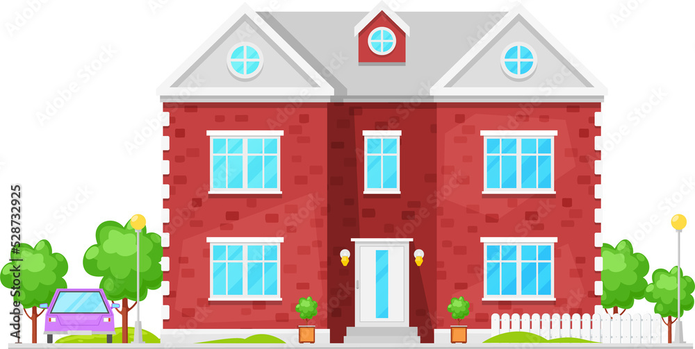 Red rural house building isolated facade exterior Red rural house building isolated facade exterior
