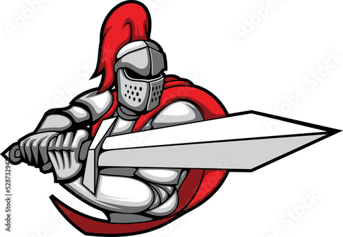 Fighting knight in red cloak and feather in helmet
