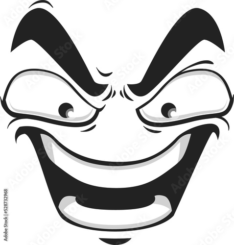 Cartoon face vector gloat emoji, angry character