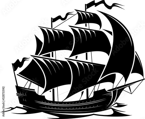 Sail ship vector icon, pirate boat or frigate photo