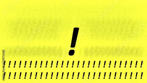 A large exclamation point among many small ones, dissolving on a yellow background