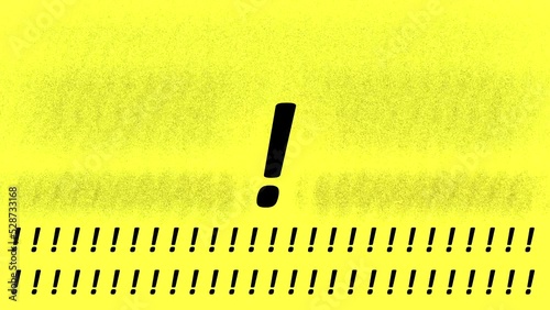 A large exclamation point among many small ones, dissolving on a yellow background