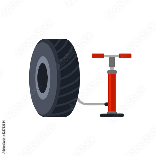 Deflated automobile tire. Accident and repair. Punctured wheel of a car