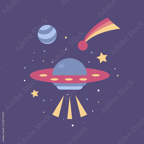 Flying saucer. Vector illustration of a UFO
