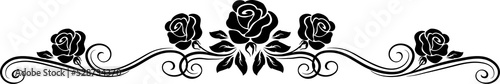 Calligraphy flourish underline, black rose flower