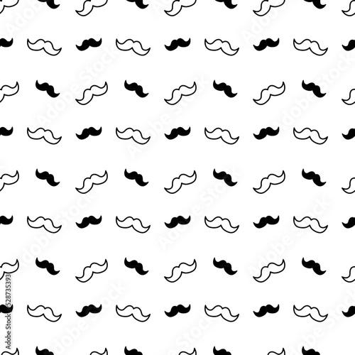 Seamless white and black vector pattern of gentleman mustache, black curly vintage retro gentleman mustaches isolated on white background. Best used for hipster websites, desktop wallpaper, web design