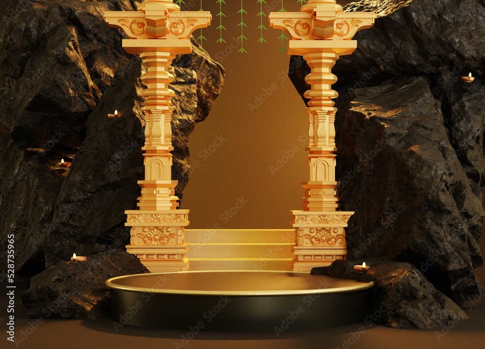 Temple Display minimal temple scene, design for diwlai festival product display podium ...