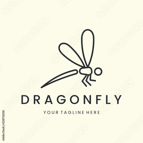 dragonfly with line art style logo vector illustration design icon template