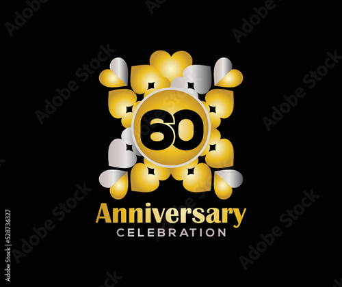 60 Years Anniversary Day. Company Or Wedding Used Card Or Banner Logo. Gold Or Silver Color Mixed Design