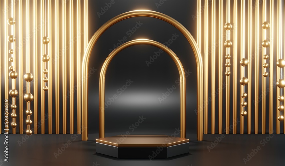3D rendering of blank product background for cream cosmetics Modern black podium background