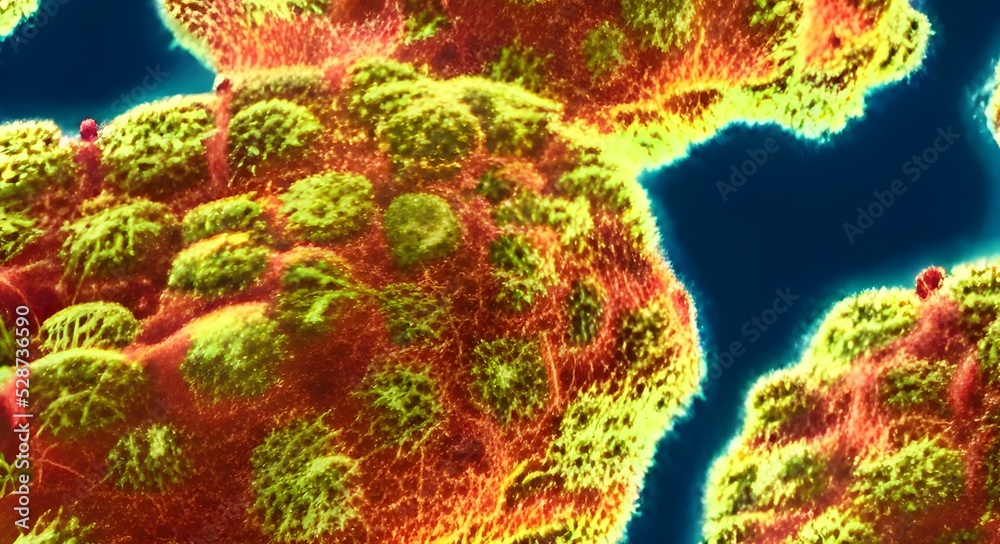 virus outbreak, virus floating in a cellular environment , influenza background, viral disease epidemic, 3D rendering of virus, organism illustration, virus seen micro