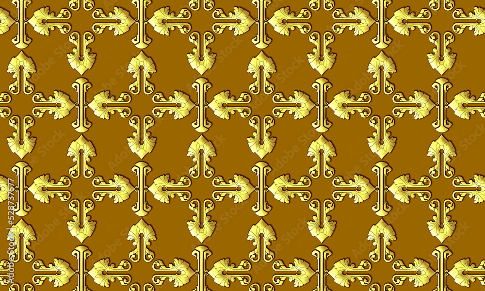 on mustard background decorative geometric seamless ornament, Art Nouveau, bright