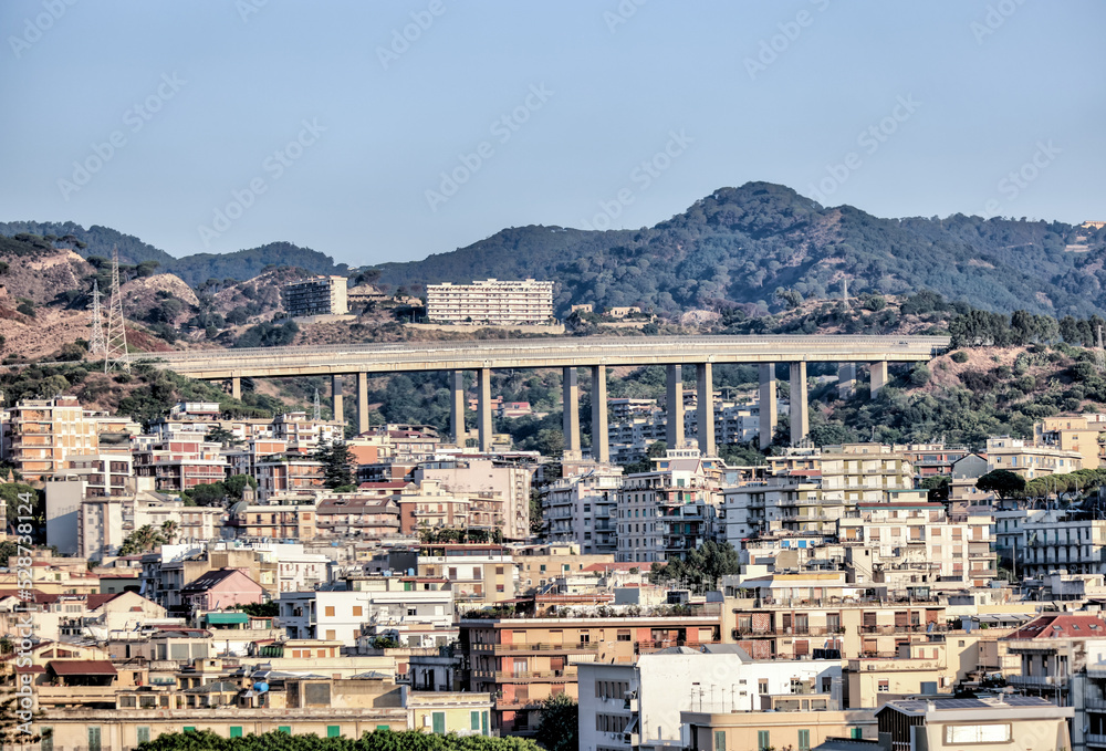 Cityscape of Messina, Sicily Italy seen from the water
