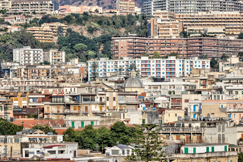 Cityscape of Messina, Sicily Italy seen from the water
