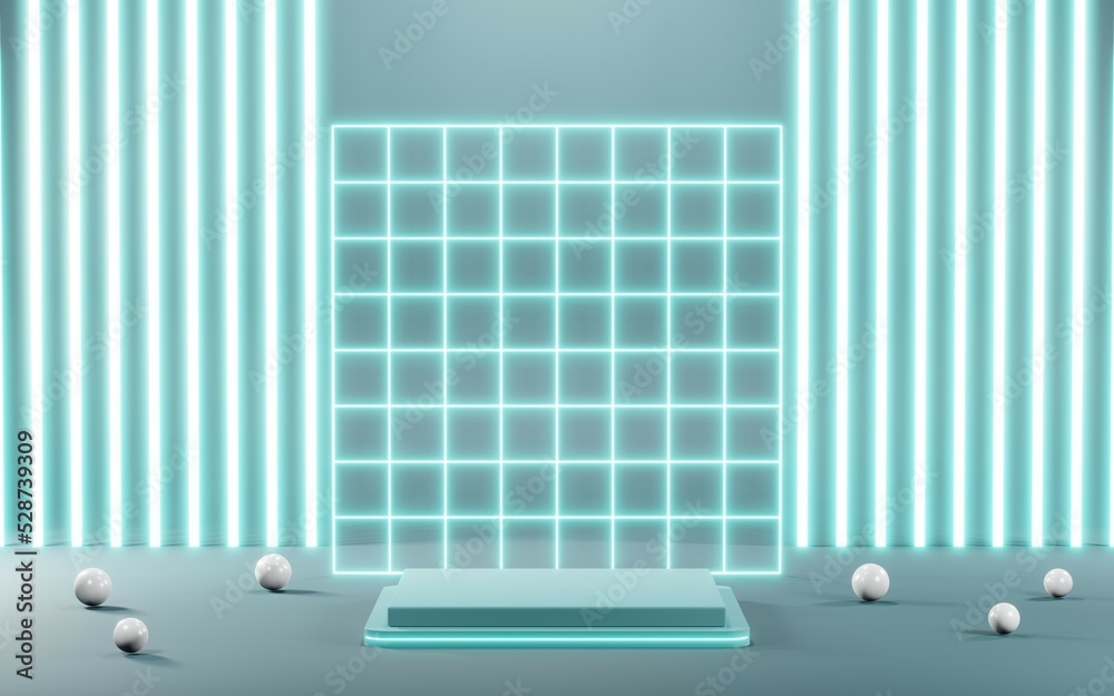 Naklejka premium 3D rendering of blank product background for cream cosmetics Modern blue pastel podium background