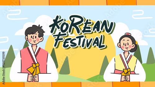 Korean Festival on Nature Banner Doodle Illustration