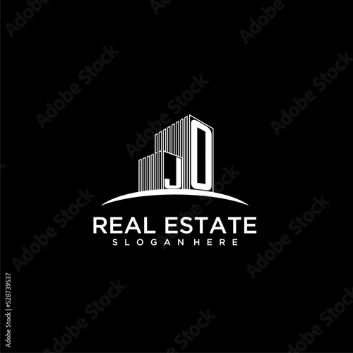 JO initial monogram logo for real estate with building style