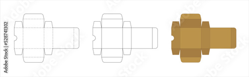Paper box template, trim scheme to make package, open geometric model layout on white background.