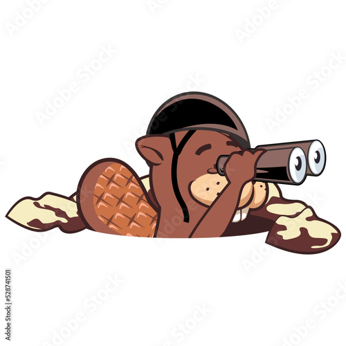 vector mascot cartoon illustration of private beaver are lurking in the trenche photo