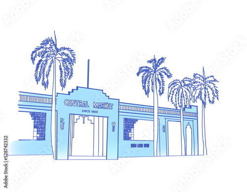 Illustration of Central Market or Pasar Seni building located at Kuala Lumpur