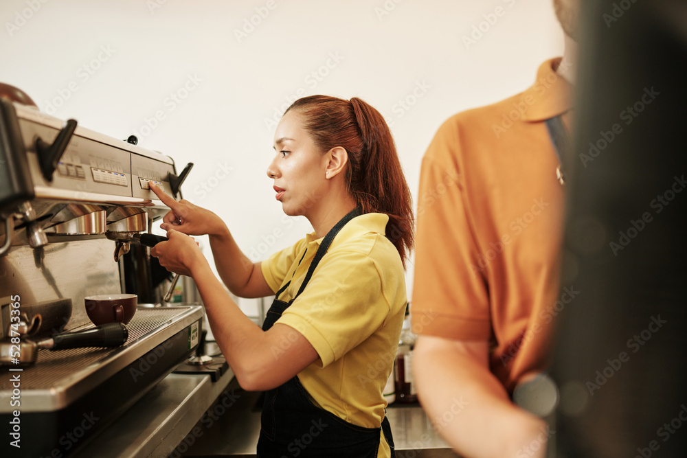 Coffeeshop Barista Making Cappuccino Coffeeshop Barista Making Cappuccino