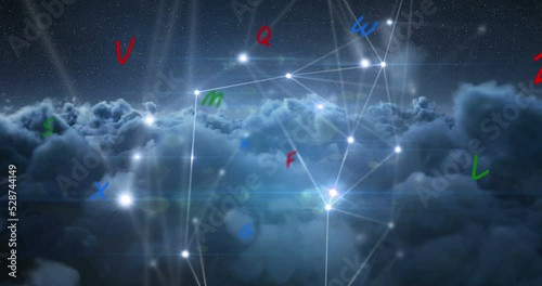 Wallpaper Mural Animation of network of connections and letters over sky with clouds Torontodigital.ca