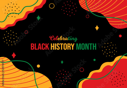 Celebrating Black History Month Memphis concept Background. African Americans February poster. Horizontal banner vector illustration. Website header, social media post, greeting card graphic resource