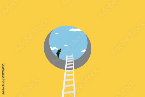 Businessman looking down. Economic and financial crisis. Concept business illustration.