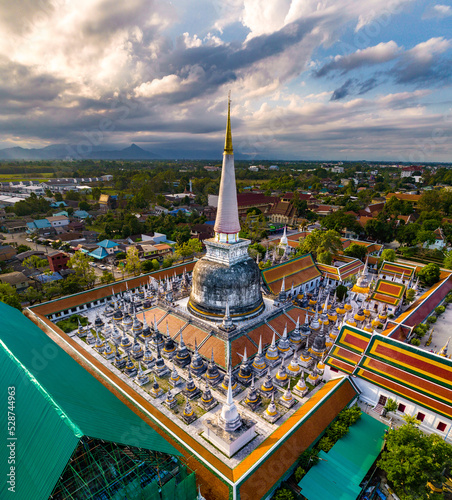 Aerial view of Wat Phra Mahathat Woramahawihan temple in Nakhon Si Thammarat, Thailand