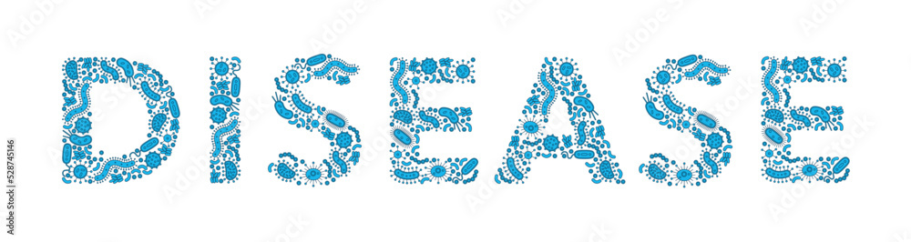 Blue germs - bacteria spelling the word disease - Vector illustration Blue germs - bacteria spelling the word disease - Vector illustration