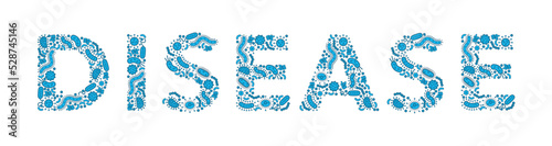 Blue germs - bacteria spelling the word disease - Vector illustration