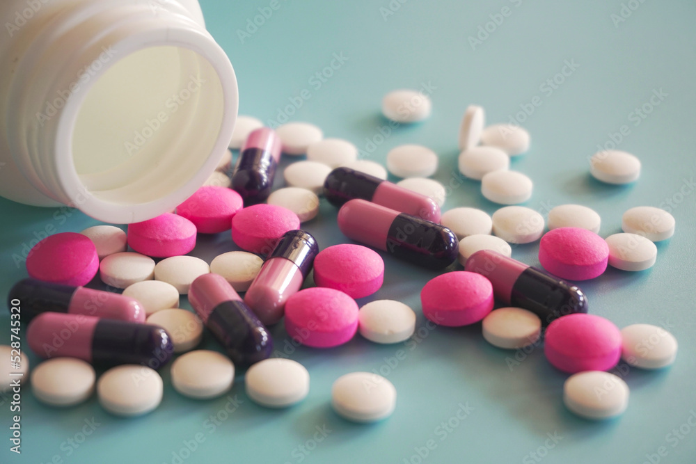 veterinary medicine, animal drug on blue background veterinary medicine, animal drug on blue background