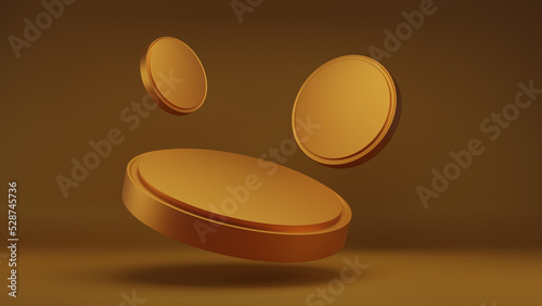 3d rendering of gold Cylinder podiums