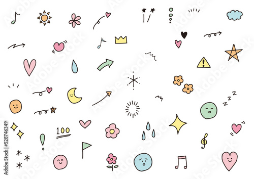 手書き　素材　セット　カラフル　色付き　イラスト　素材