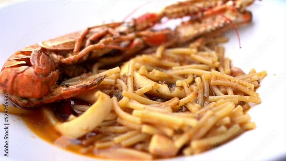 Fideuá with prawn, Famous Spanish paella with noodles Fideuá with prawn, Famous Spanish paella with noodles