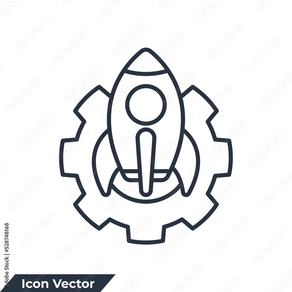 Gear rocket icon logo vector illustration. development symbol template for graphic and web design collection