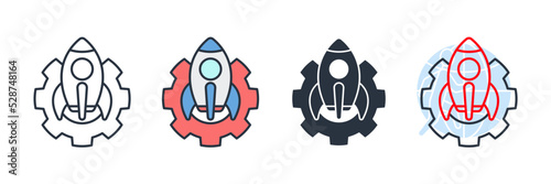 Gear rocket icon logo vector illustration. development symbol template for graphic and web design collection