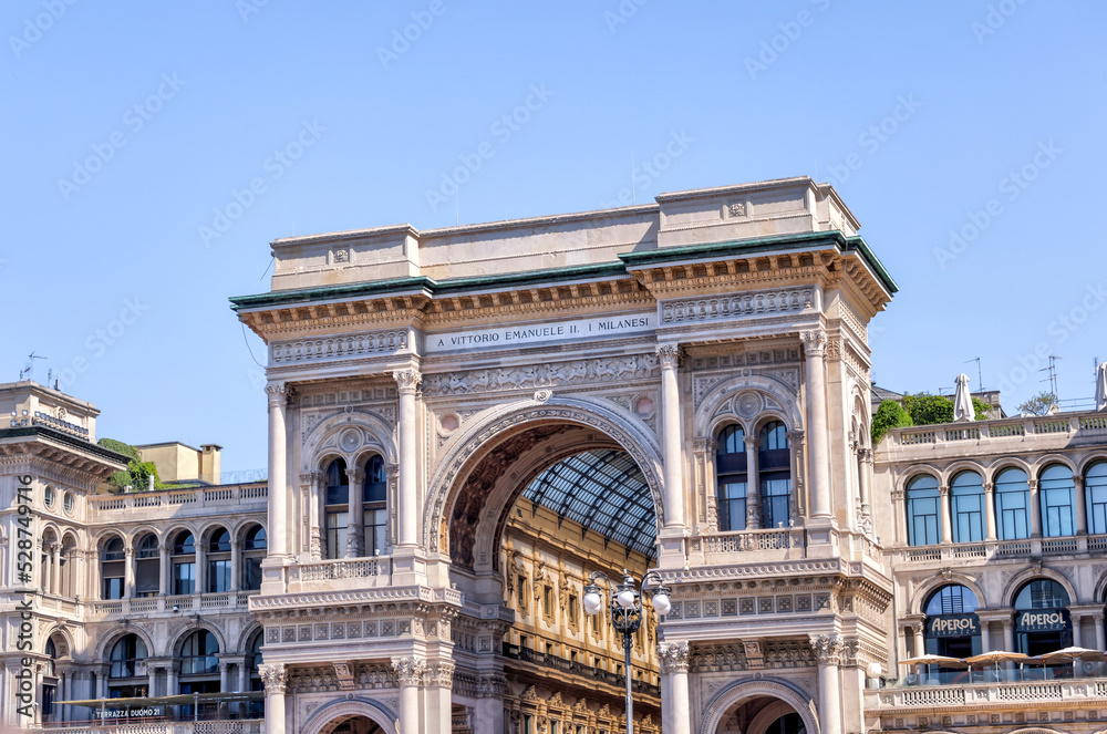 Milan, Italy - July 1, 2022: Views in and around Galleria Vittorio Emanuele II in Milan Italy
