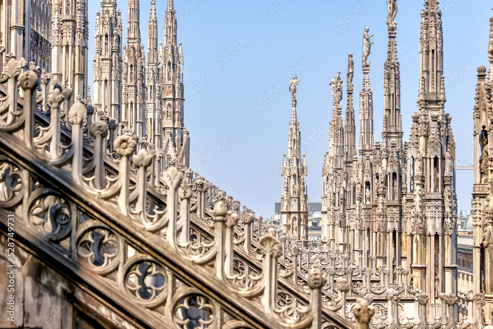 Exteriors of the Duomo Cathedral in Milan Italy
