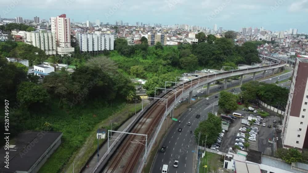 salvador, bahia, brazil - september 2, 2022: aerial view of Brotos station on line 1 of Salvador city subway.