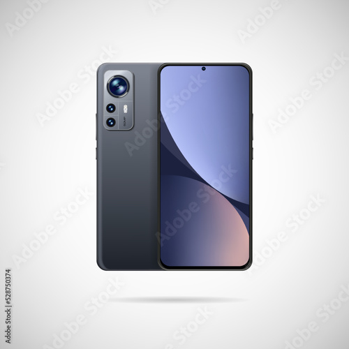 Realistic smartphone with back illustration.