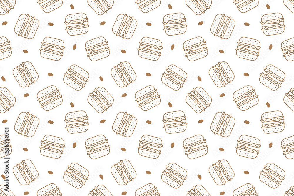 Fast food burger line seamless pattern vector Fast food burger line seamless pattern vector