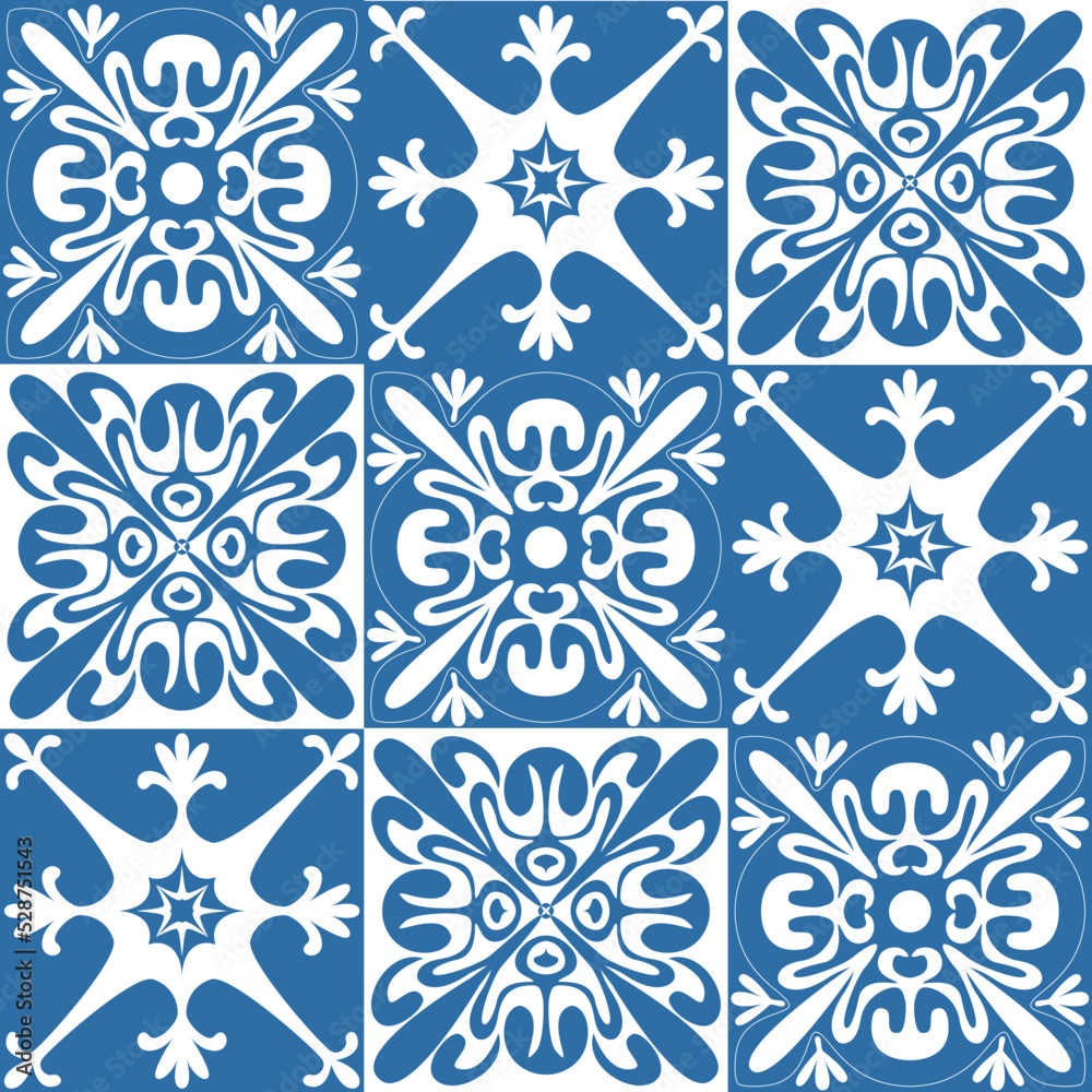 Spanish traditional Azulejo tiles for interior decoration, textiles and design