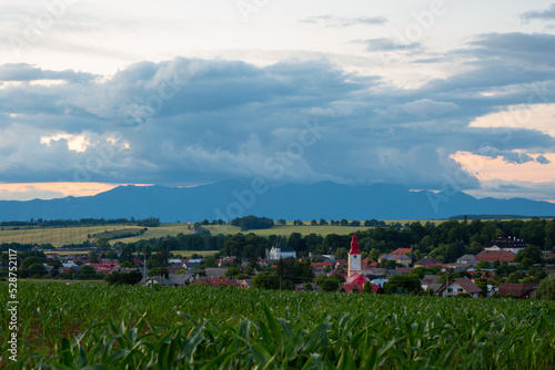 Evening view of Mosovce village in Turiec region, Slovakia. photo